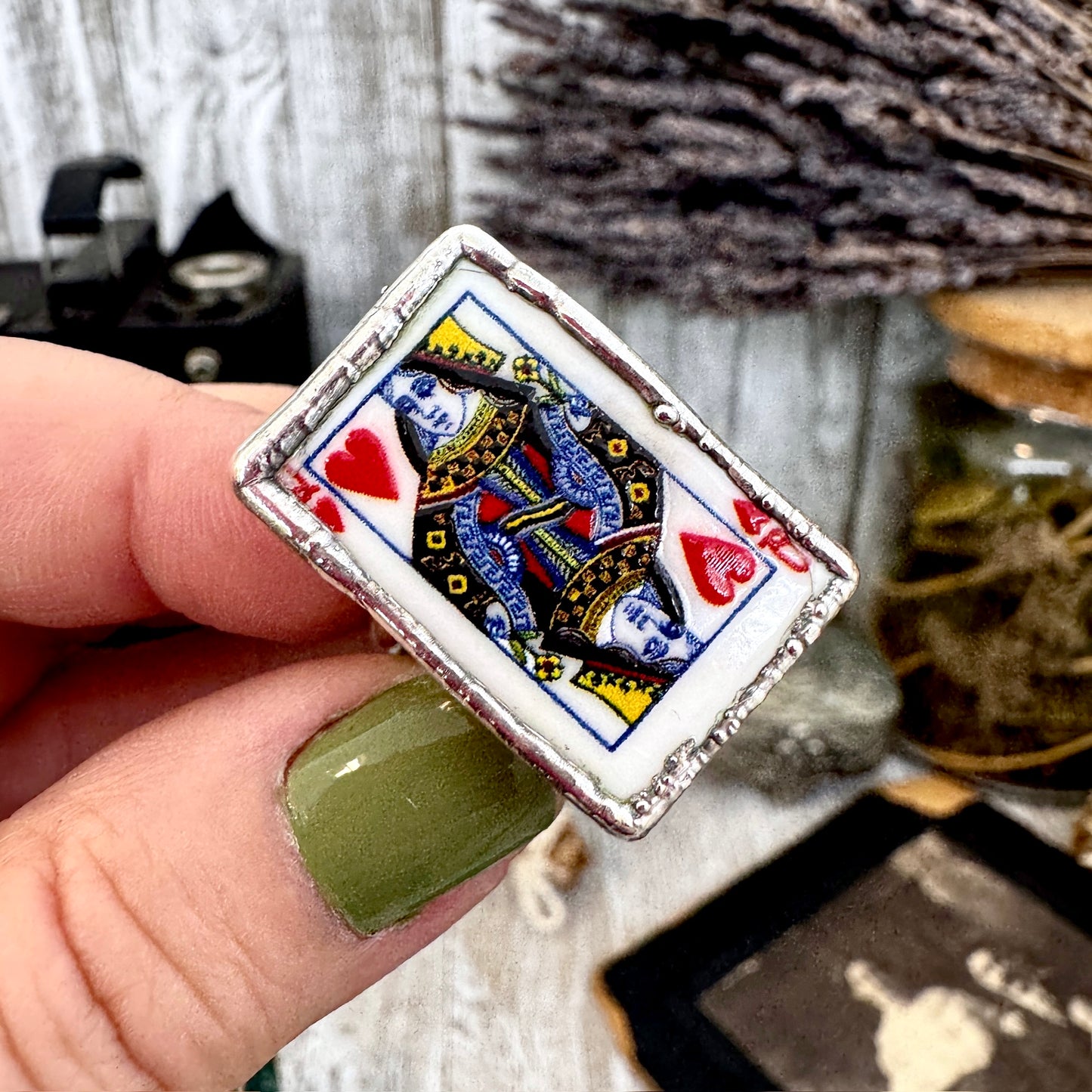 Playing Games - Queen Of Hearts Playing Card Ring Fine Silver Size 9 11 / One of a Kind