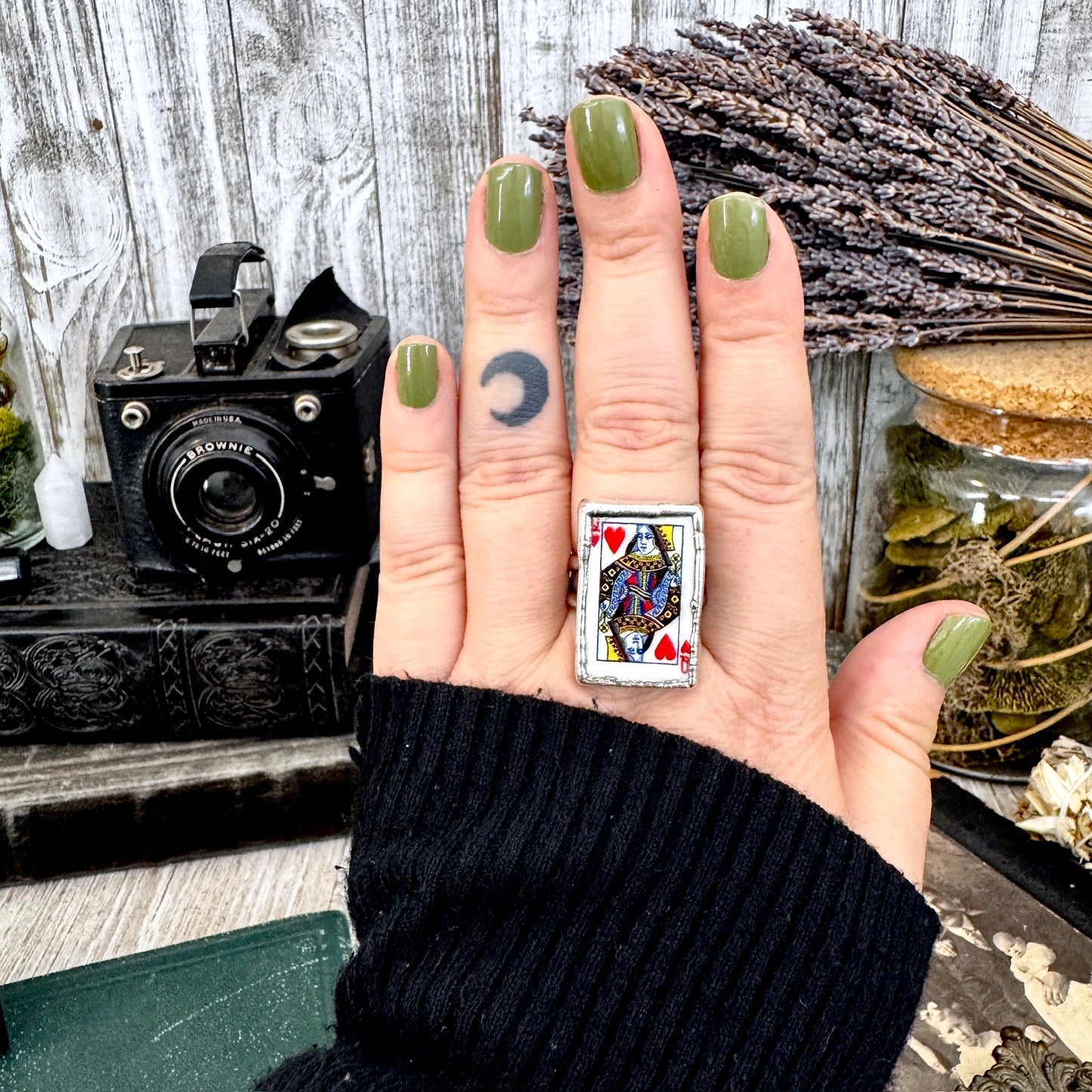 Playing Games - Queen Of Hearts Playing Card Ring Fine Silver Size 9 11 / One of a Kind