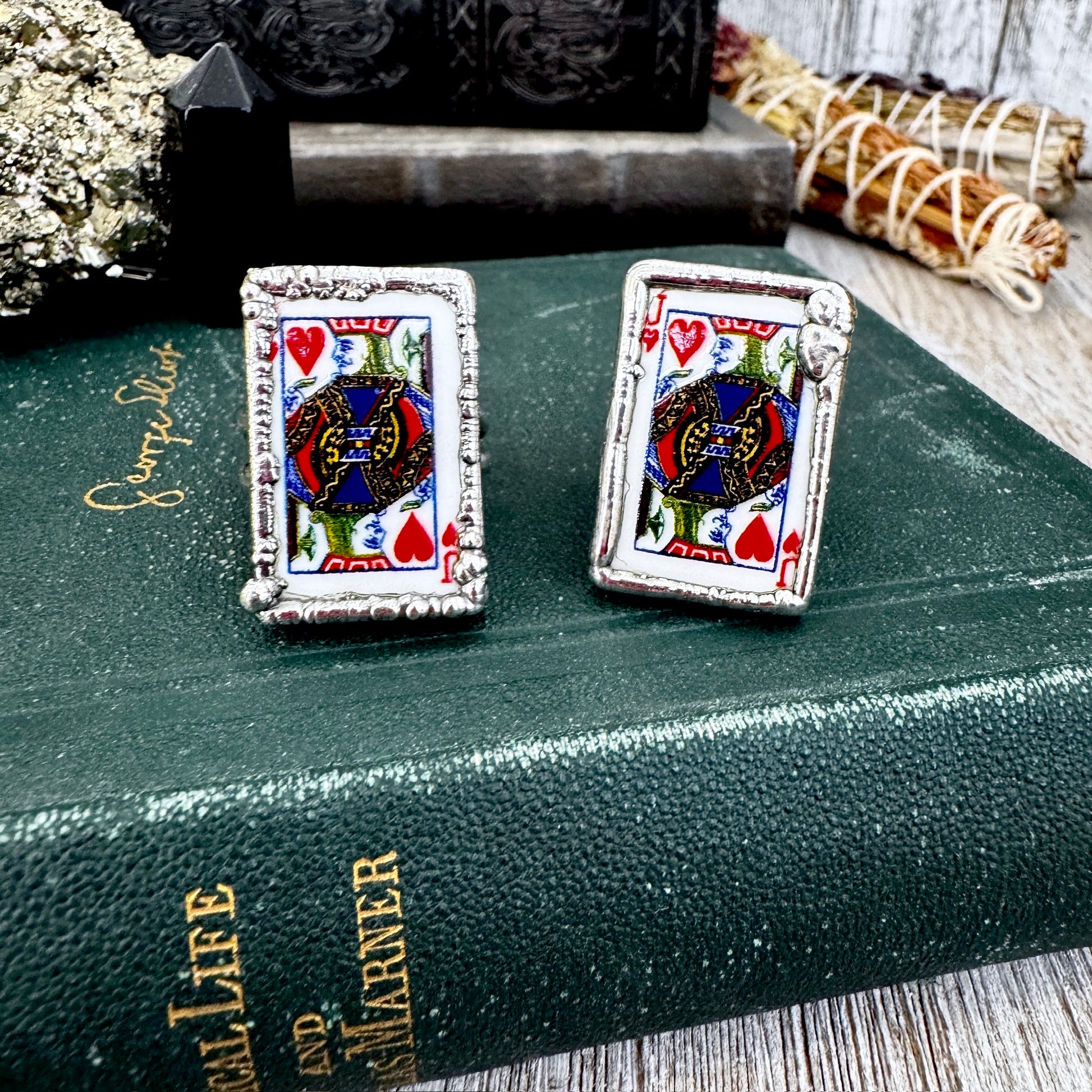 Playing Games - Jack Of Hearts Playing Card Ring Fine Silver Size 8 10 / One of a Kind.