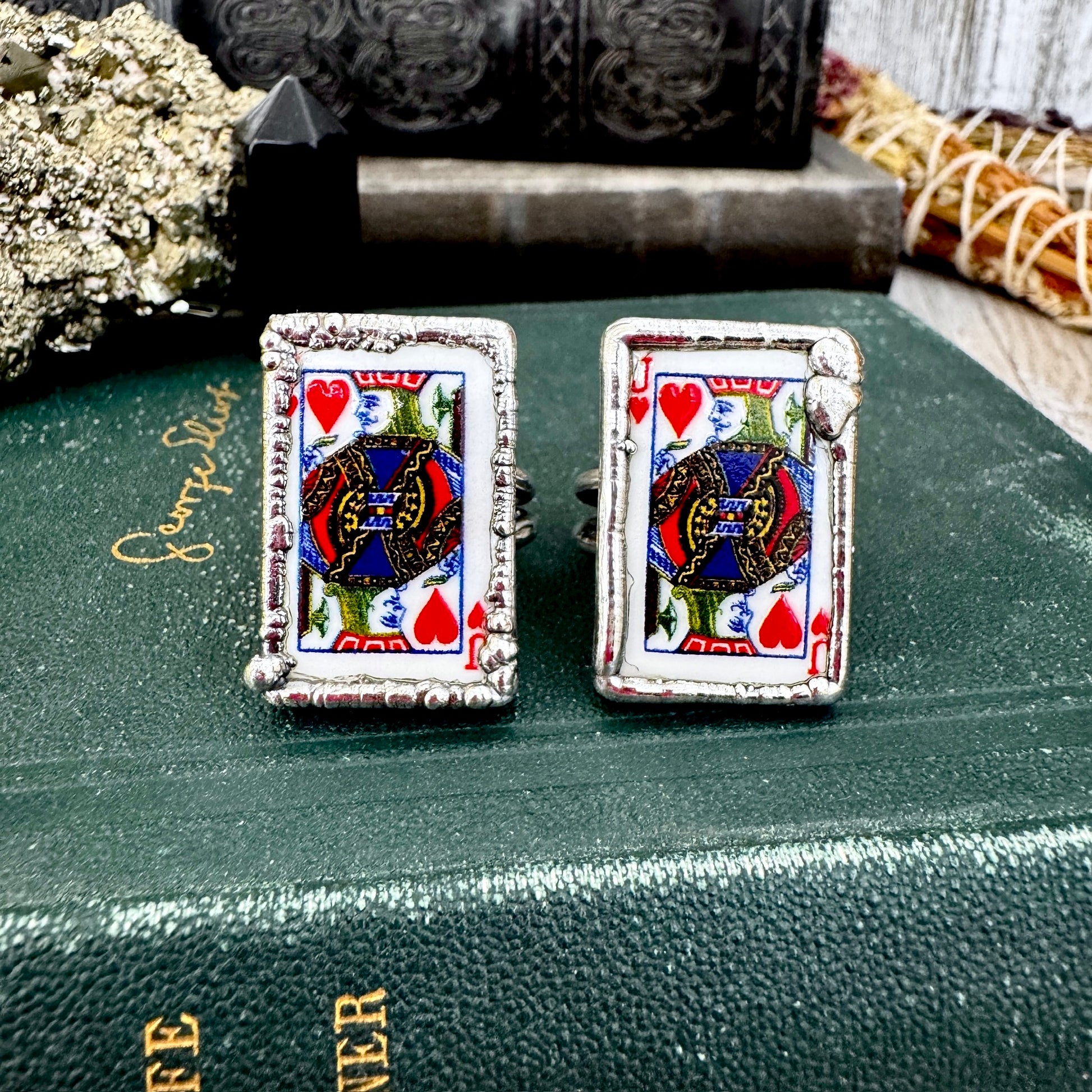 Playing Games - Jack Of Hearts Playing Card Ring Fine Silver Size 8 10 / One of a Kind.
