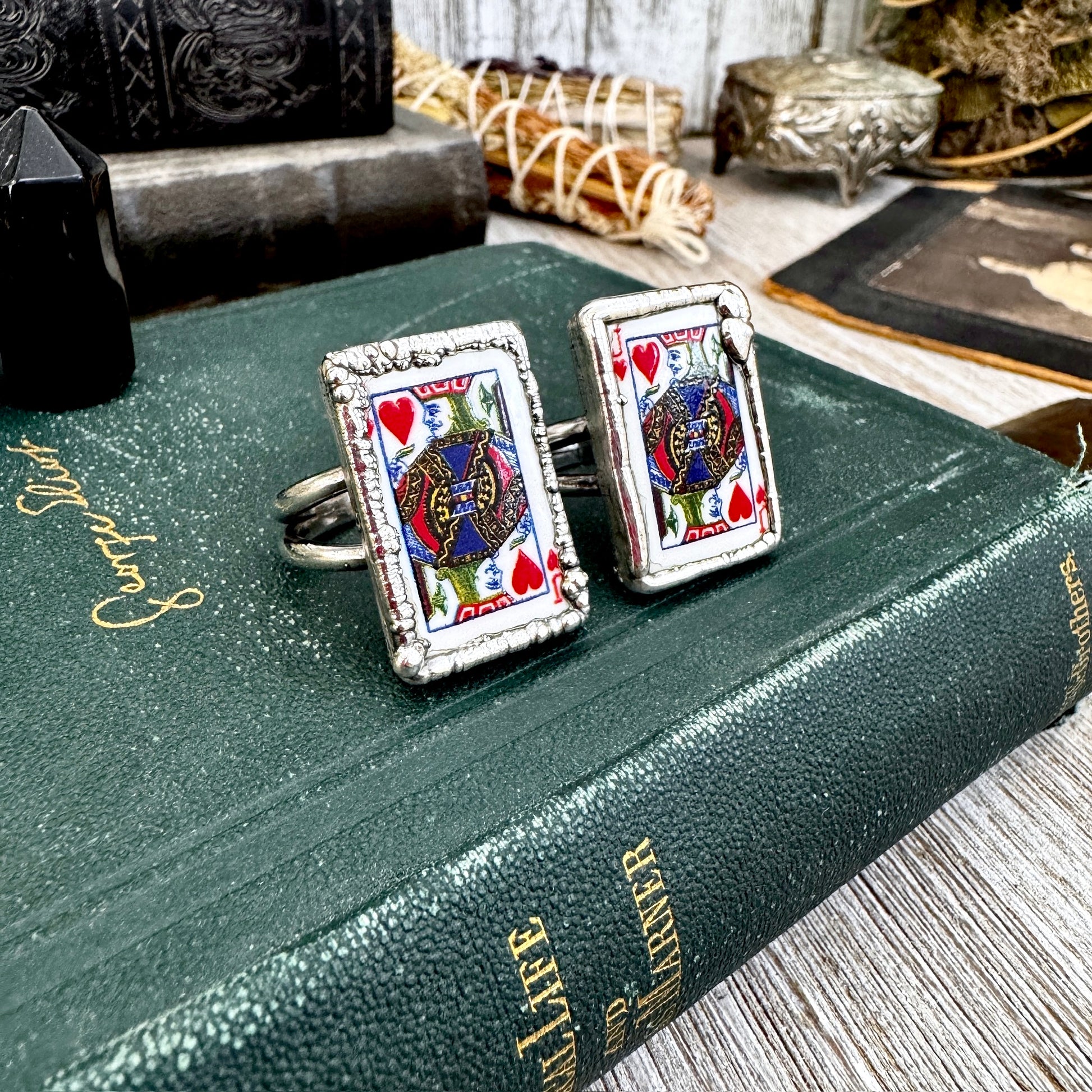 Playing Games - Jack Of Hearts Playing Card Ring Fine Silver Size 8 10 / One of a Kind.