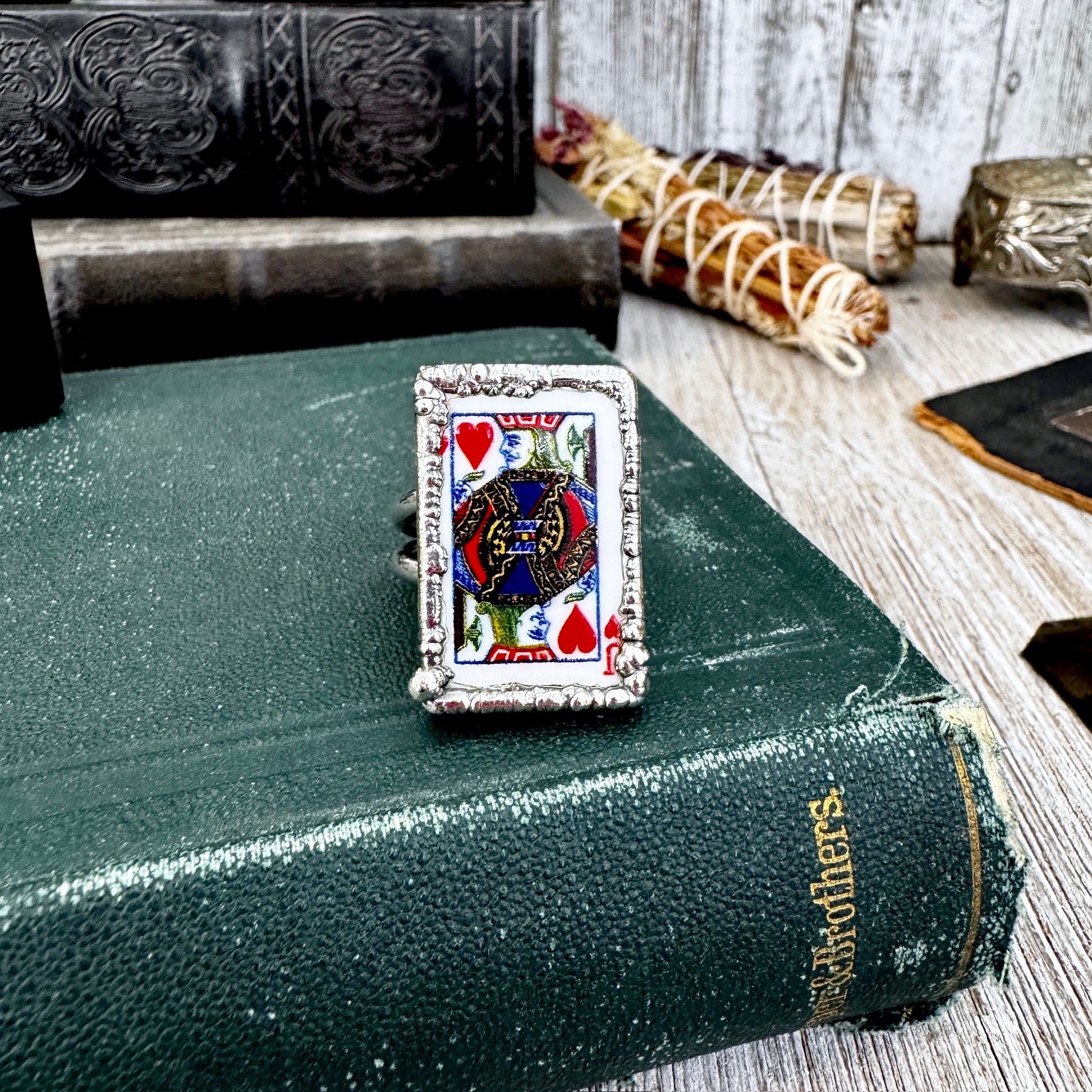 Playing Games - Jack Of Hearts Playing Card Ring Fine Silver Size 8 10 / One of a Kind.