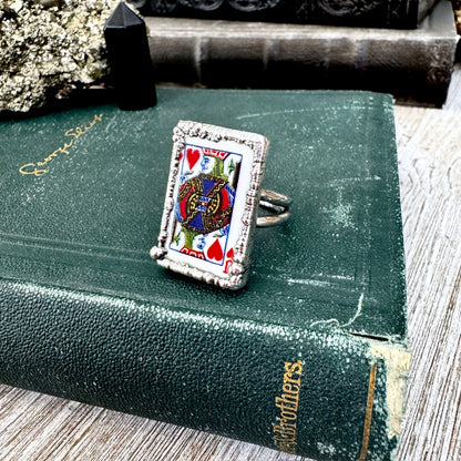 Playing Games - Jack Of Hearts Playing Card Ring Fine Silver Size 8 10 / One of a Kind.