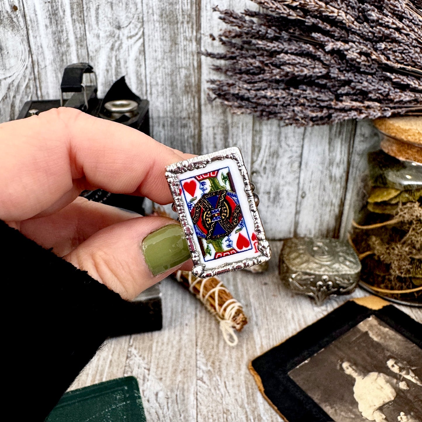 Playing Games - Jack Of Hearts Playing Card Ring Fine Silver Size 8 10 / One of a Kind.