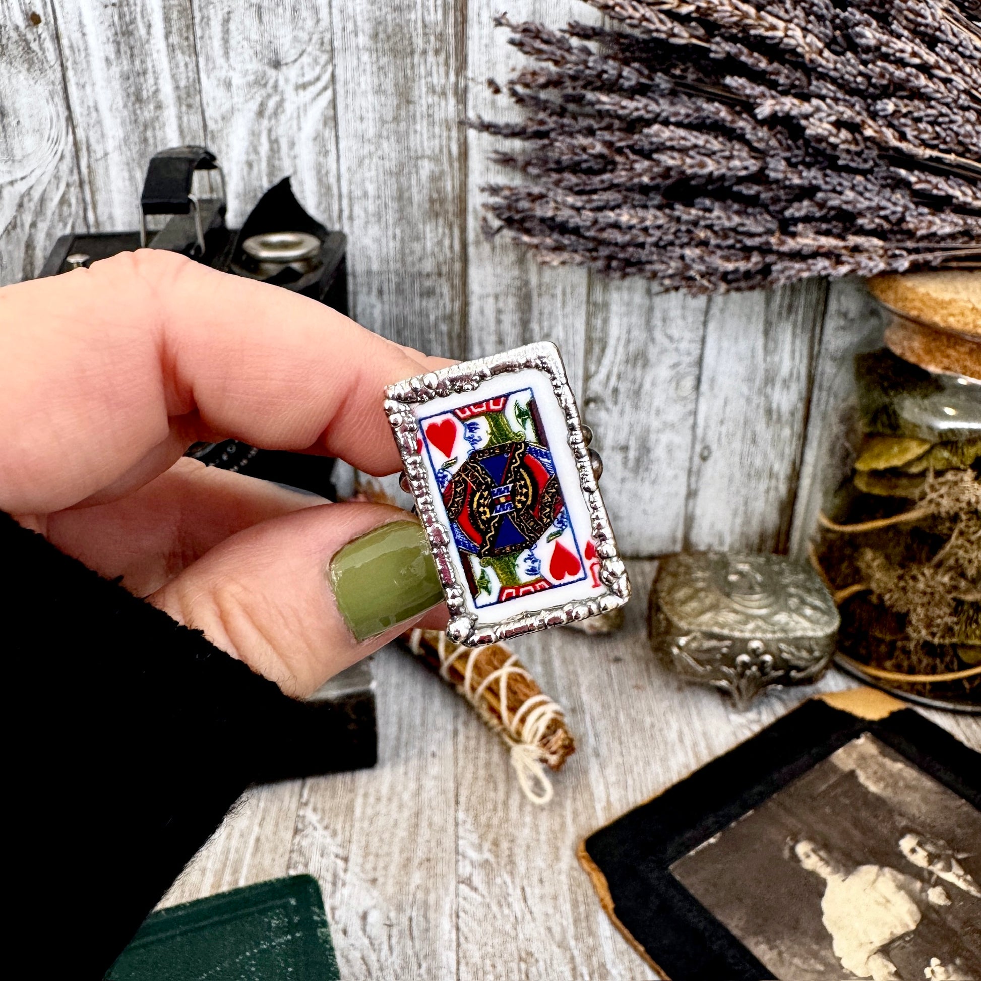 Playing Games - Jack Of Hearts Playing Card Ring Fine Silver Size 8 10 / One of a Kind.