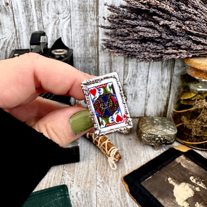 Playing Games - Jack Of Hearts Playing Card Ring Fine Silver Size 8 10 / One of a Kind.