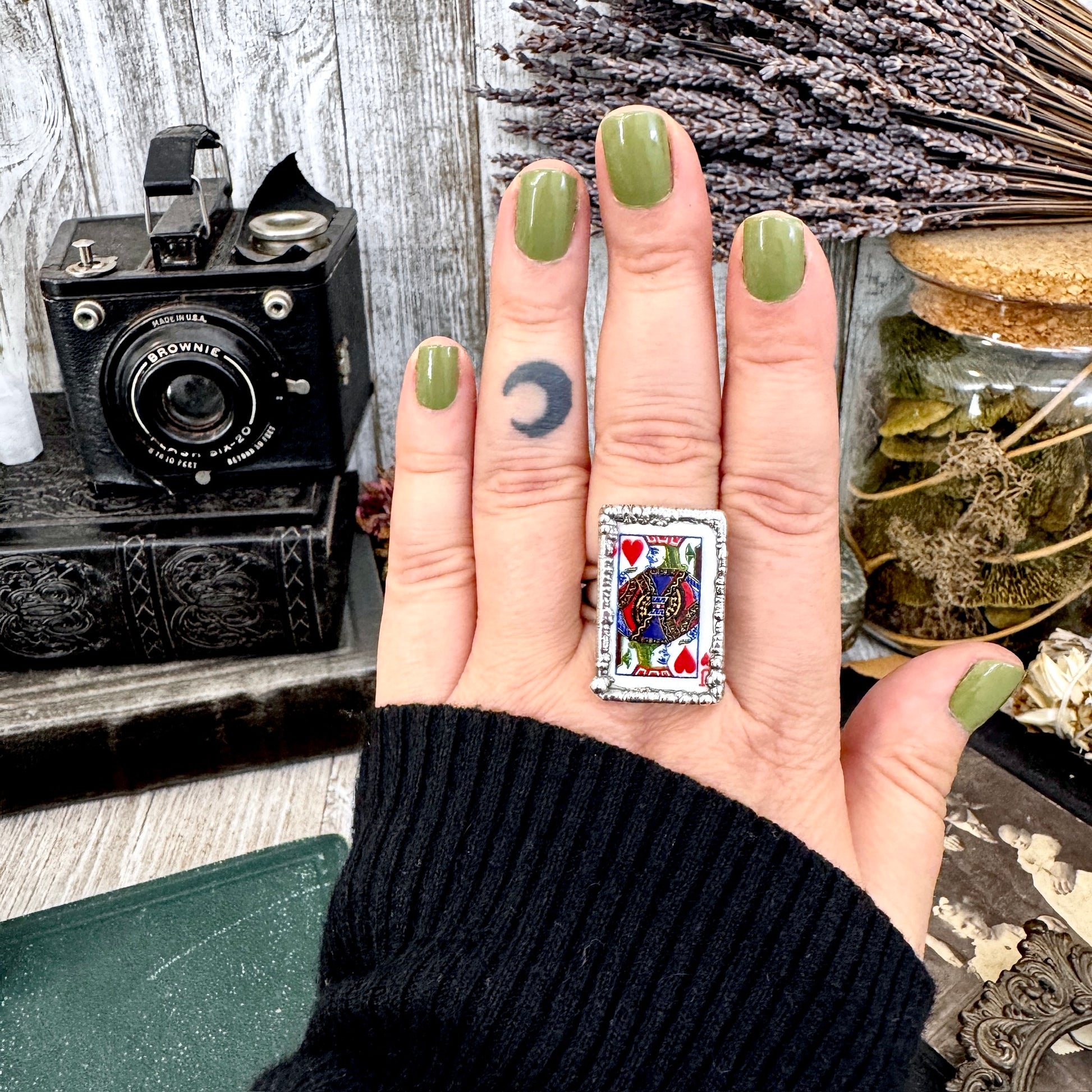Playing Games - Jack Of Hearts Playing Card Ring Fine Silver Size 8 10 / One of a Kind.
