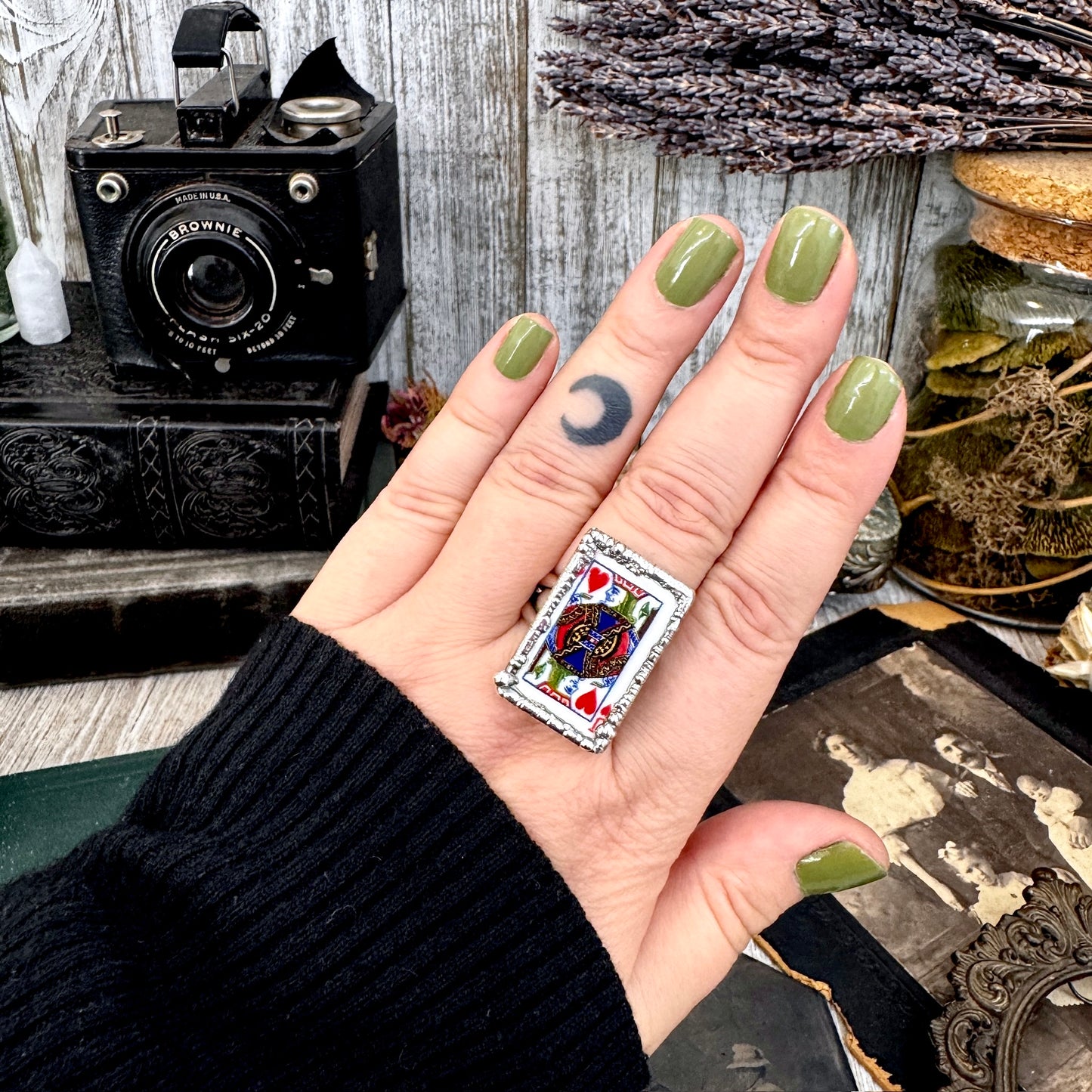 Playing Games - Jack Of Hearts Playing Card Ring Fine Silver Size 8 10 / One of a Kind.