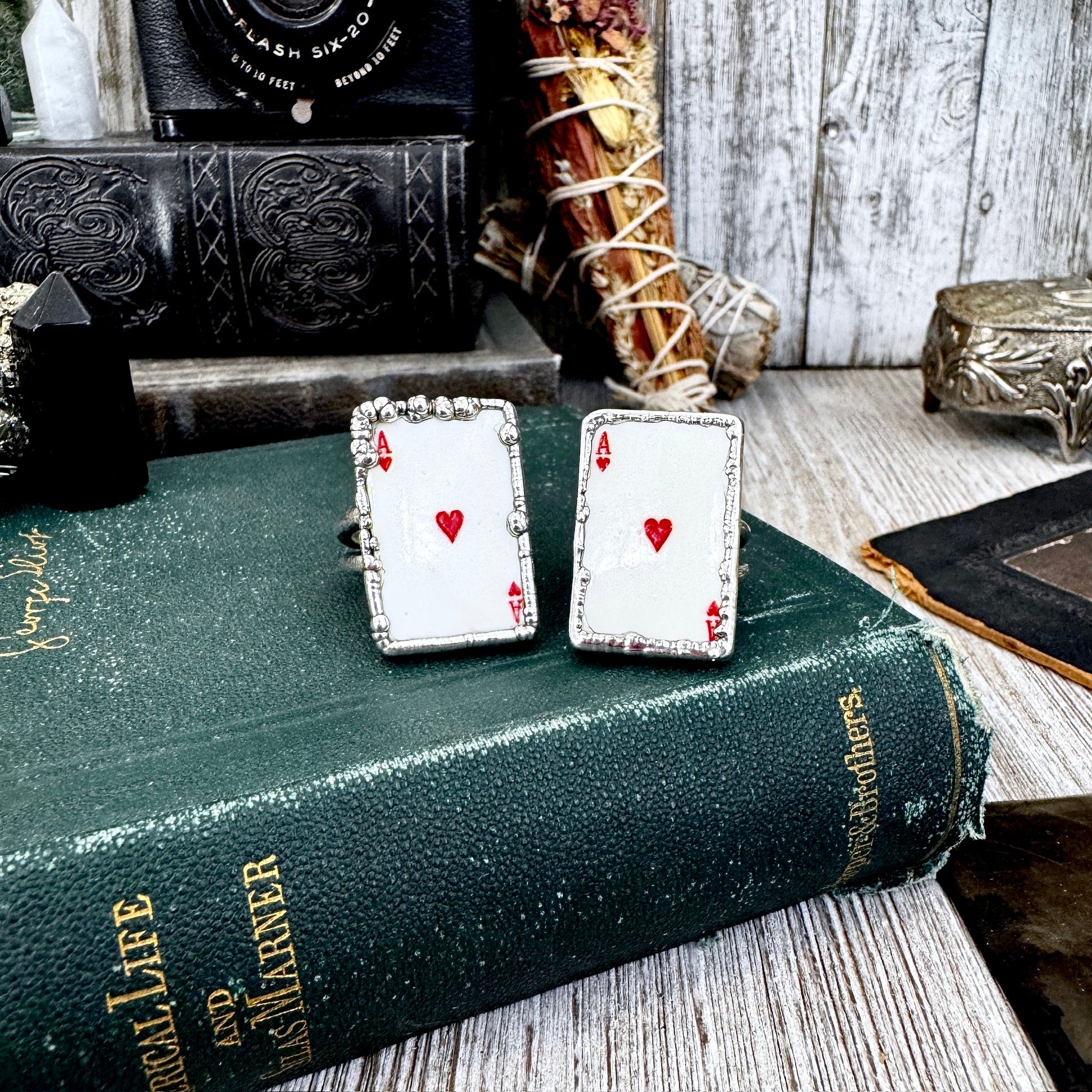 Playing Games - Ace Of Hearts Playing Card Ring Fine Silver Size 8.5 10 / One of a Kind.