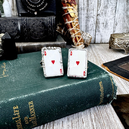 Playing Games - Ace Of Hearts Playing Card Ring Fine Silver Size 8.5 10 / One of a Kind.
