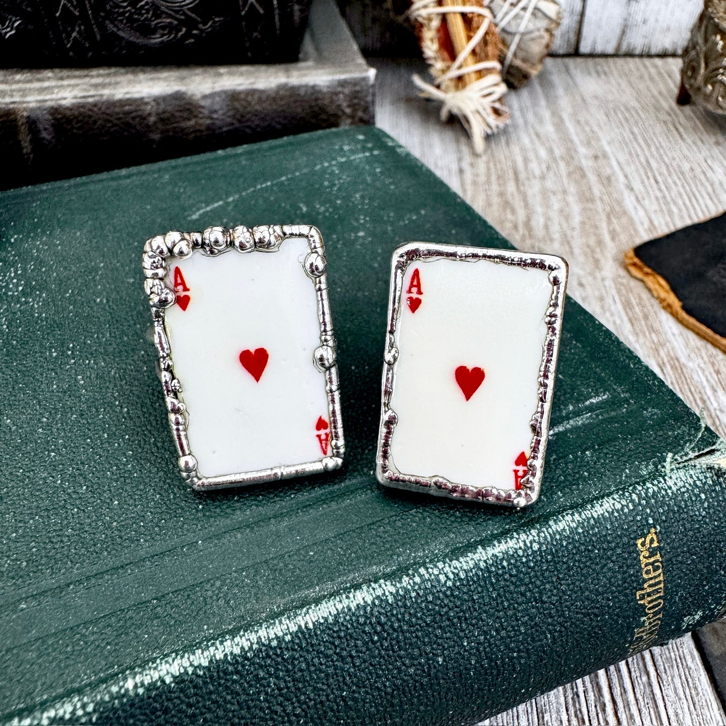 Playing Games - Ace Of Hearts Playing Card Ring Fine Silver Size 8.5 10 / One of a Kind.