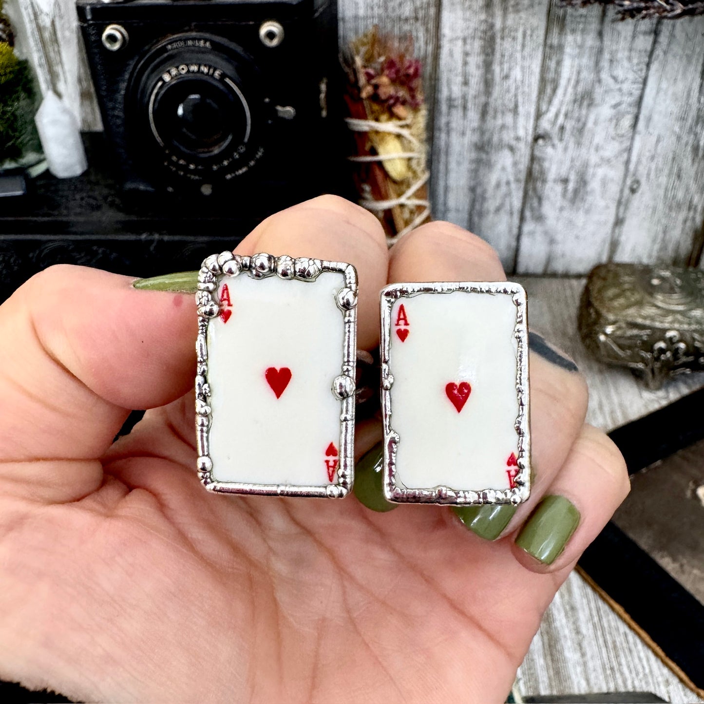 Playing Games - Ace Of Hearts Playing Card Ring Fine Silver Size 8.5 10 / One of a Kind.