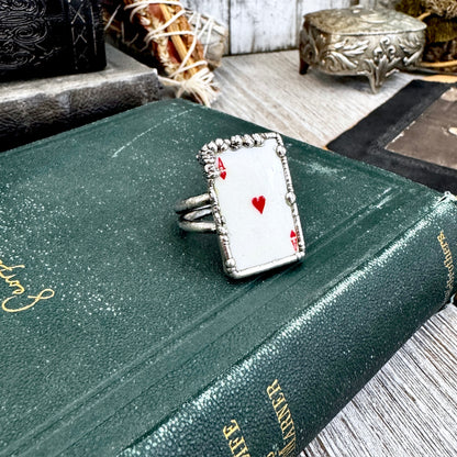 Playing Games - Ace Of Hearts Playing Card Ring Fine Silver Size 8.5 10 / One of a Kind.