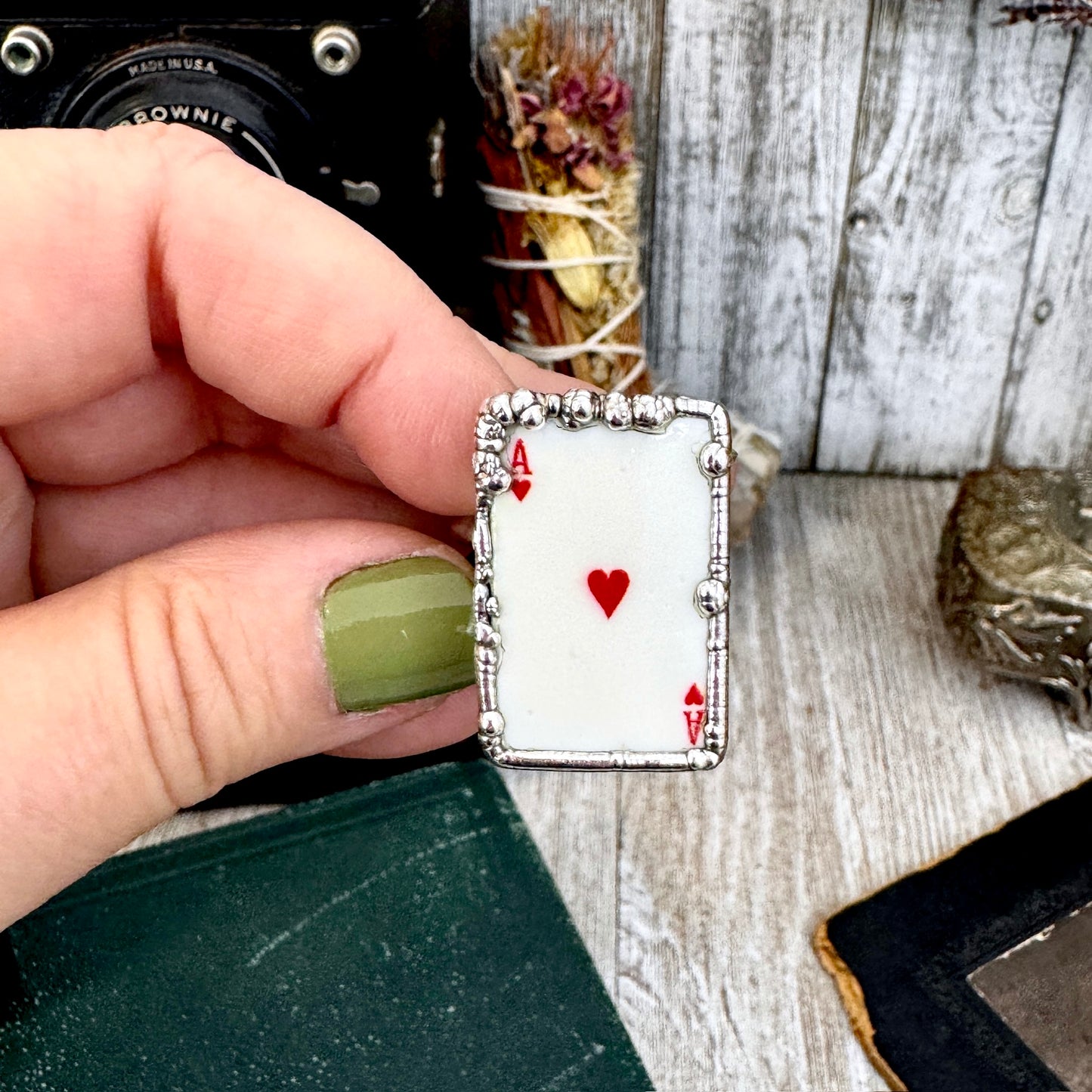 Playing Games - Ace Of Hearts Playing Card Ring Fine Silver Size 8.5 10 / One of a Kind.