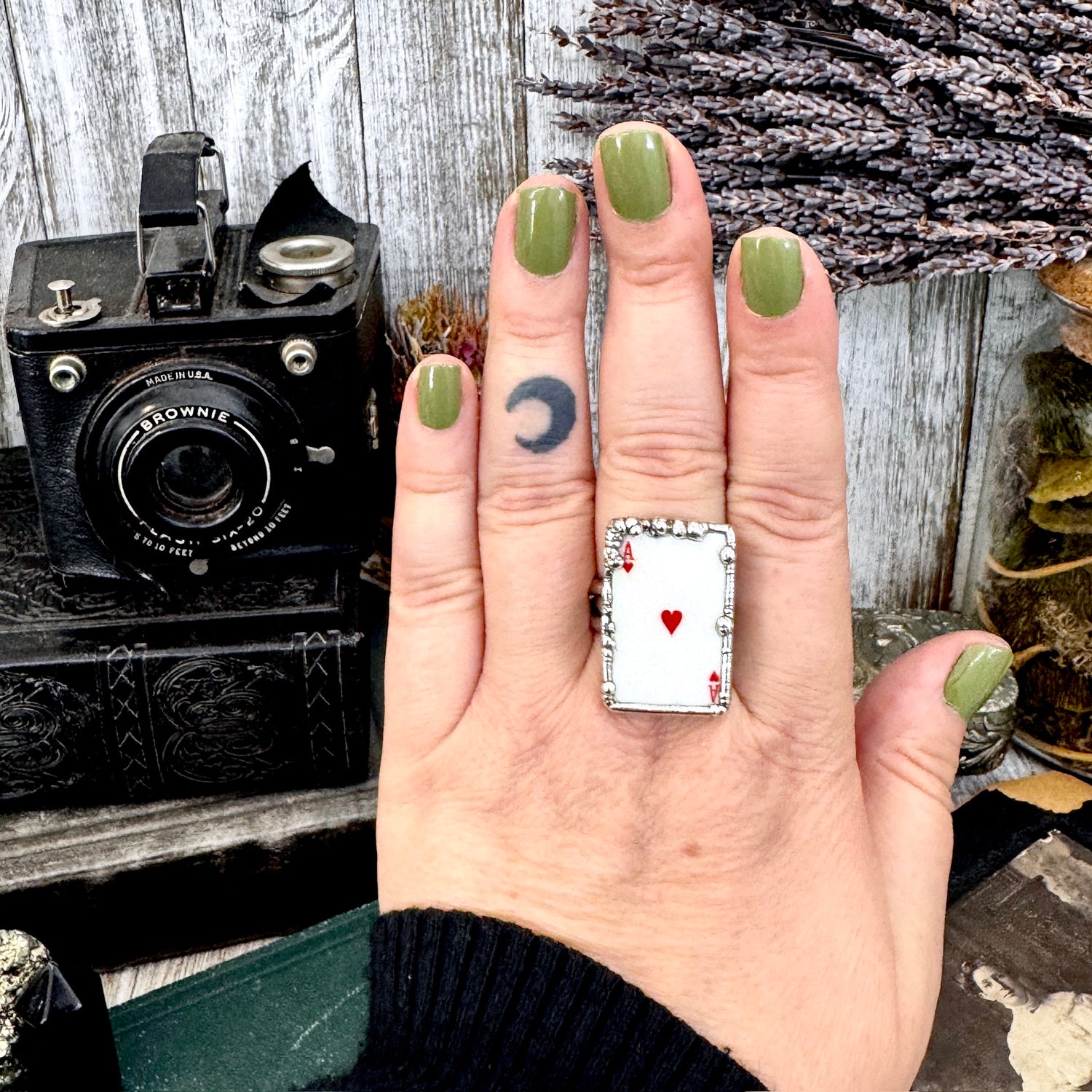 Playing Games - Ace Of Hearts Playing Card Ring Fine Silver Size 8.5 10 / One of a Kind.