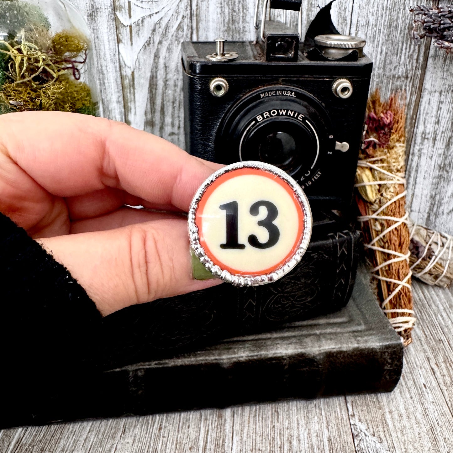 Playing Games - #13 Vintage Pool Ball Ring Fine Silver Size 10 / One of a Kind FOXLARK