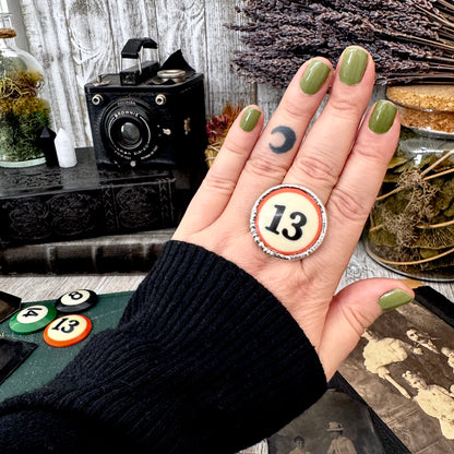 Playing Games - #13 Vintage Pool Ball Ring Fine Silver Size 10 / One of a Kind FOXLARK