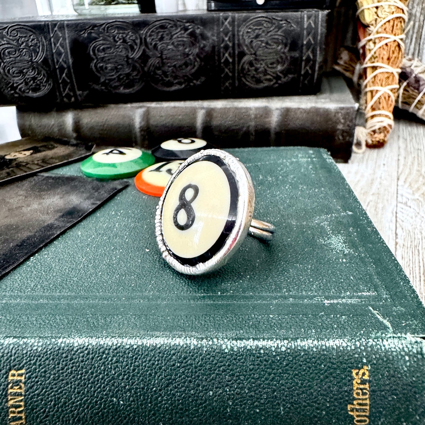 Playing Games - #8 Vintage Pool Ball Ring Fine Silver Size 8 / One of a Kind FOXLARK