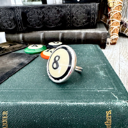 Playing Games - #8 Vintage Pool Ball Ring Fine Silver Size 8 / One of a Kind FOXLARK