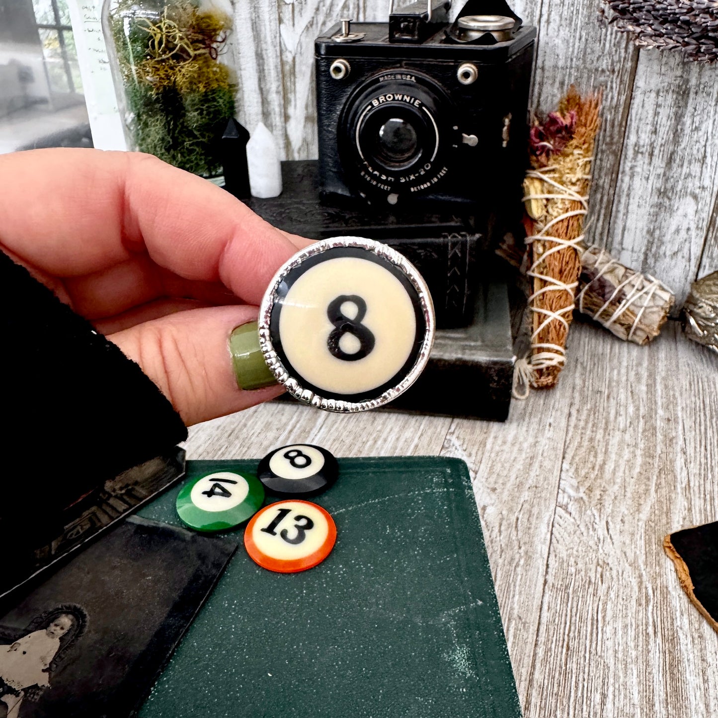 Playing Games - #8 Vintage Pool Ball Ring Fine Silver Size 8 / One of a Kind FOXLARK