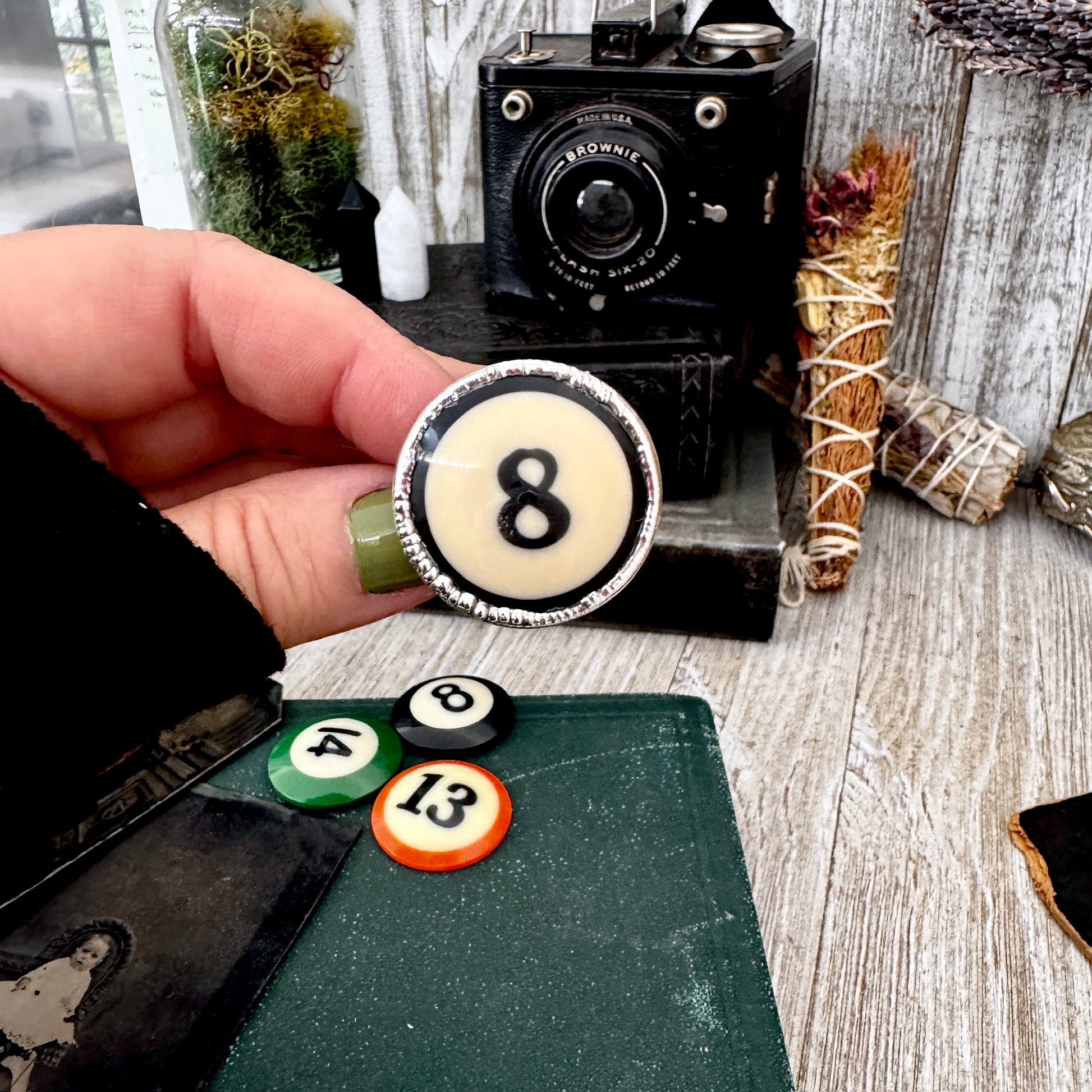 Playing Games - #8 Vintage Pool Ball Ring Fine Silver Size 8 / One of a Kind FOXLARK