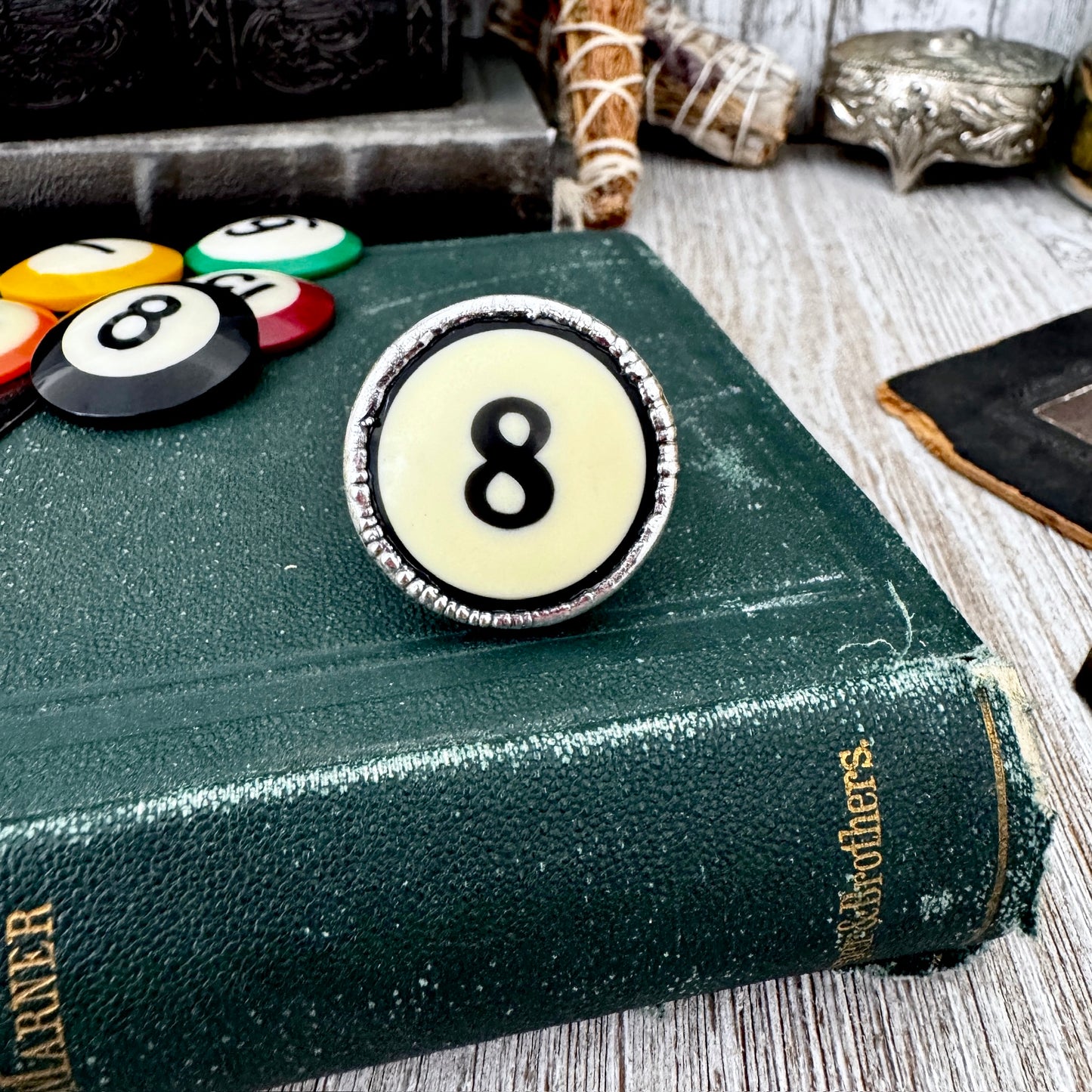 Playing Games - #8 Vintage Pool Ball Ring Fine Silver Size 10.5 / One of a Kind FOXLARK