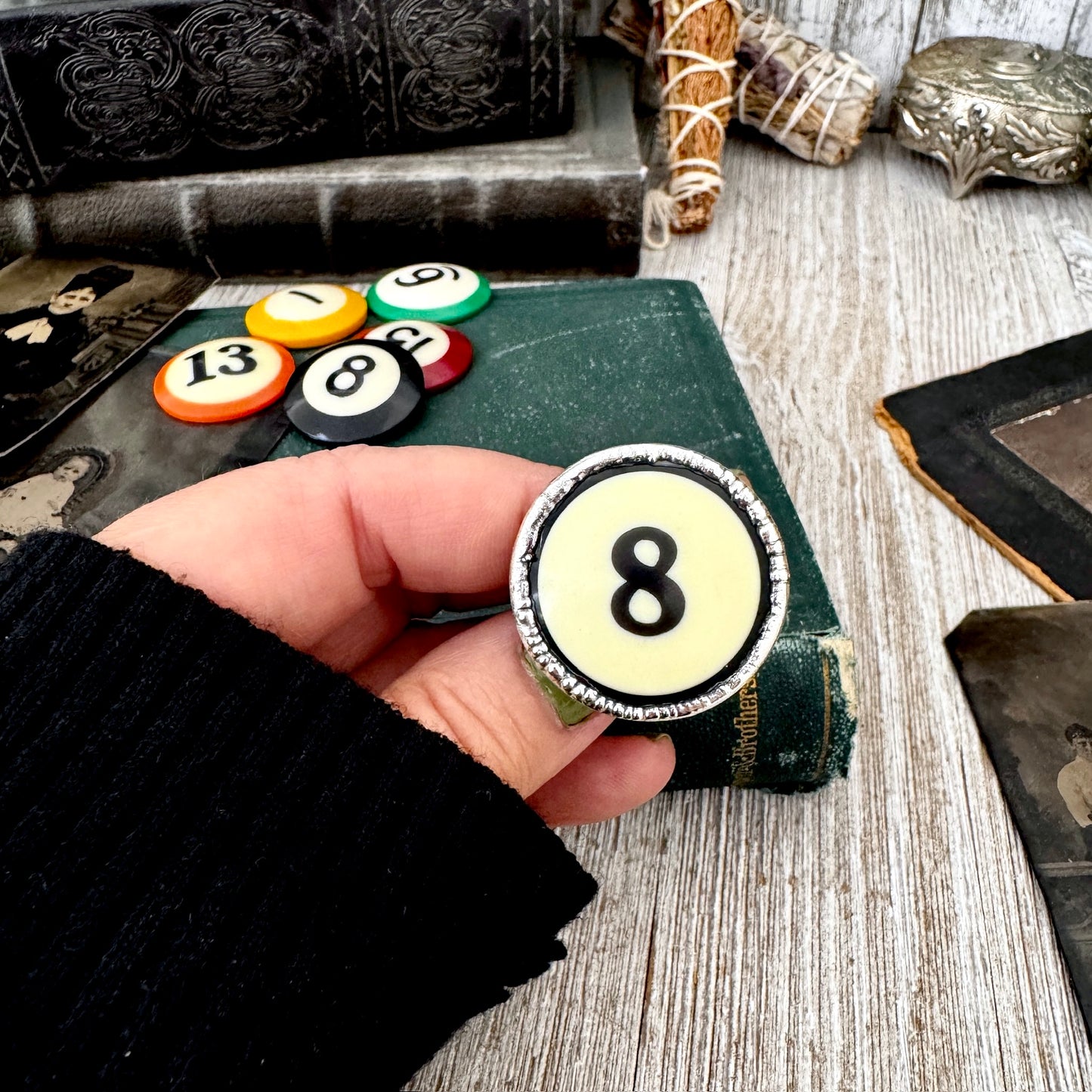 Playing Games - #8 Vintage Pool Ball Ring Fine Silver Size 10.5 / One of a Kind FOXLARK