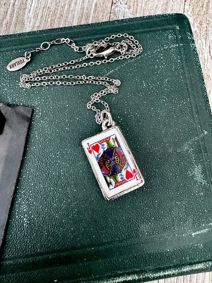 Playing Games - King Of Hearts Playing Card Necklace Fine Silver - One of a Kind