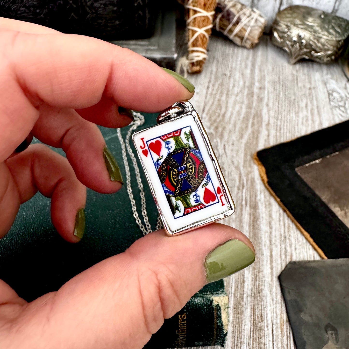Playing Games - King Of Hearts Playing Card Necklace Fine Silver - One of a Kind