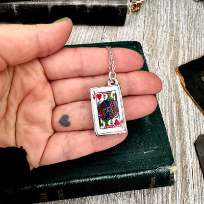 Playing Games - King Of Hearts Playing Card Necklace Fine Silver - One of a Kind
