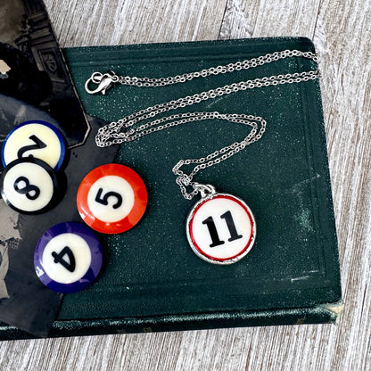 Playing Games - #11 Vintage Pool Ball Necklace Fine Silver - One of a Kind.