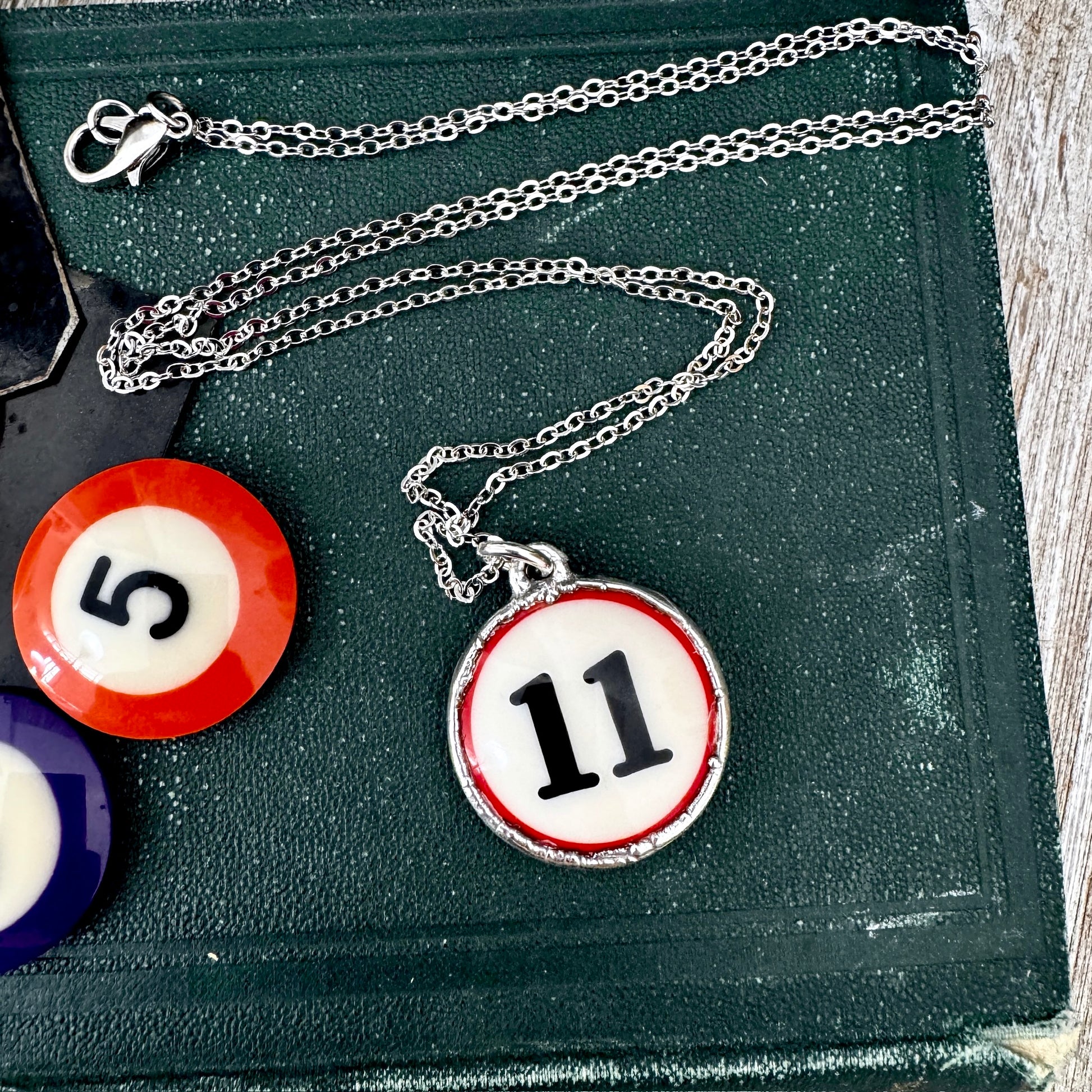 Playing Games - #11 Vintage Pool Ball Necklace Fine Silver - One of a Kind.