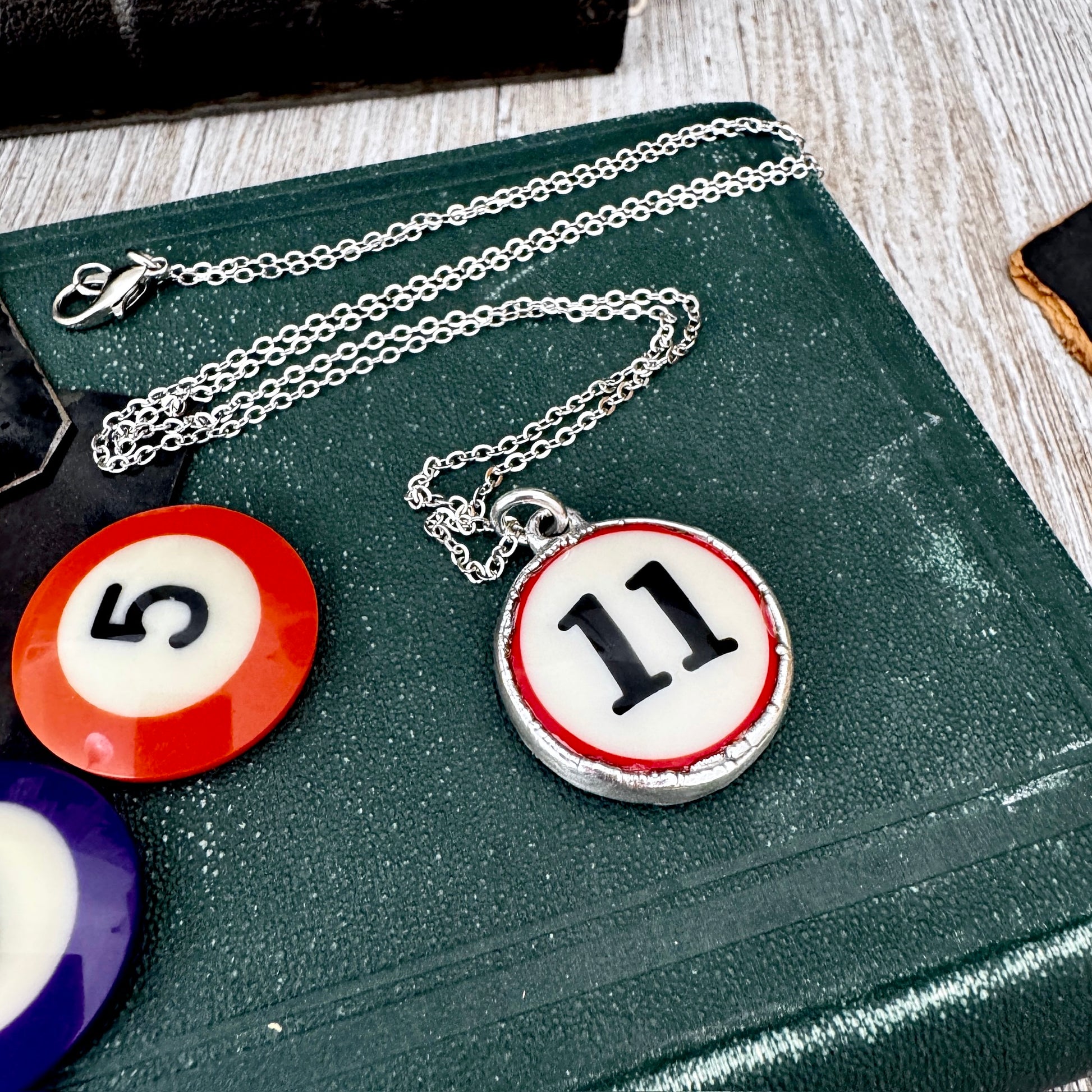 Playing Games - #11 Vintage Pool Ball Necklace Fine Silver - One of a Kind.
