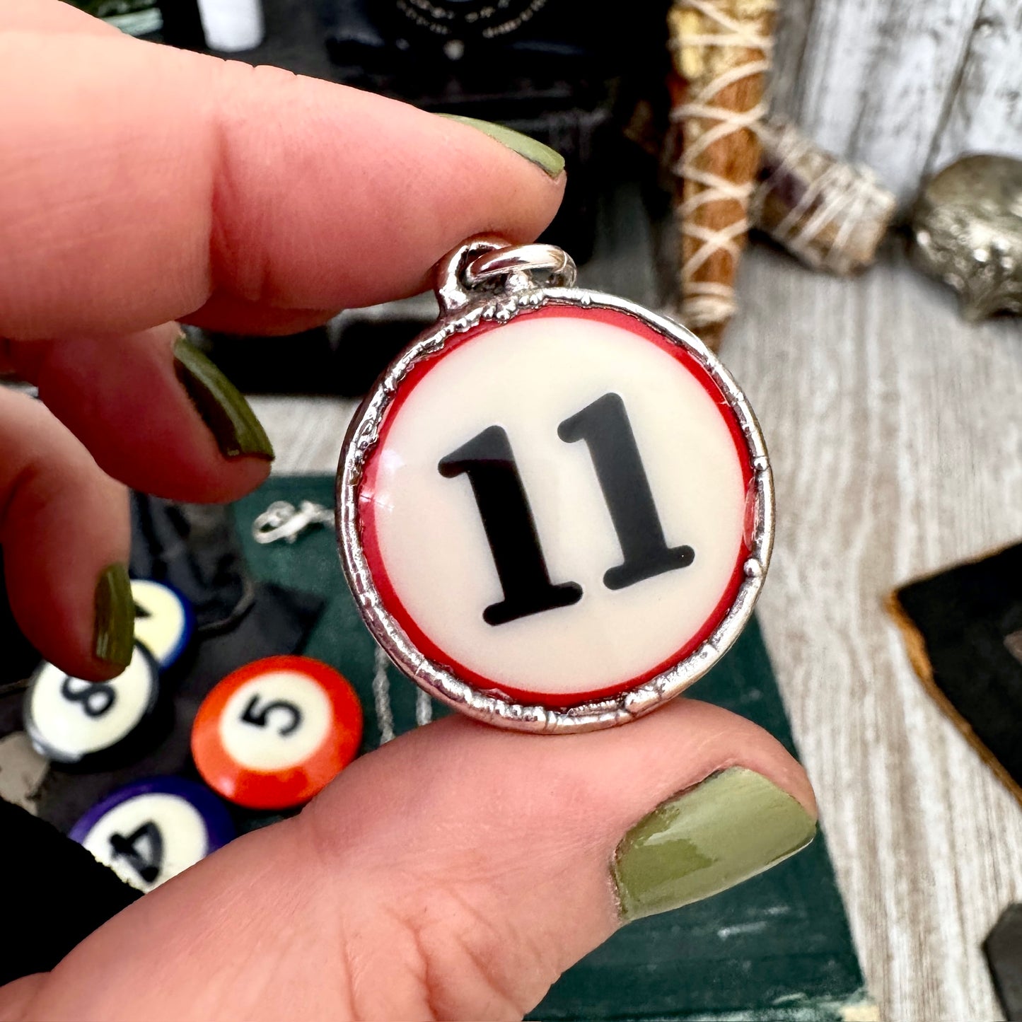 Playing Games - #11 Vintage Pool Ball Necklace Fine Silver - One of a Kind.