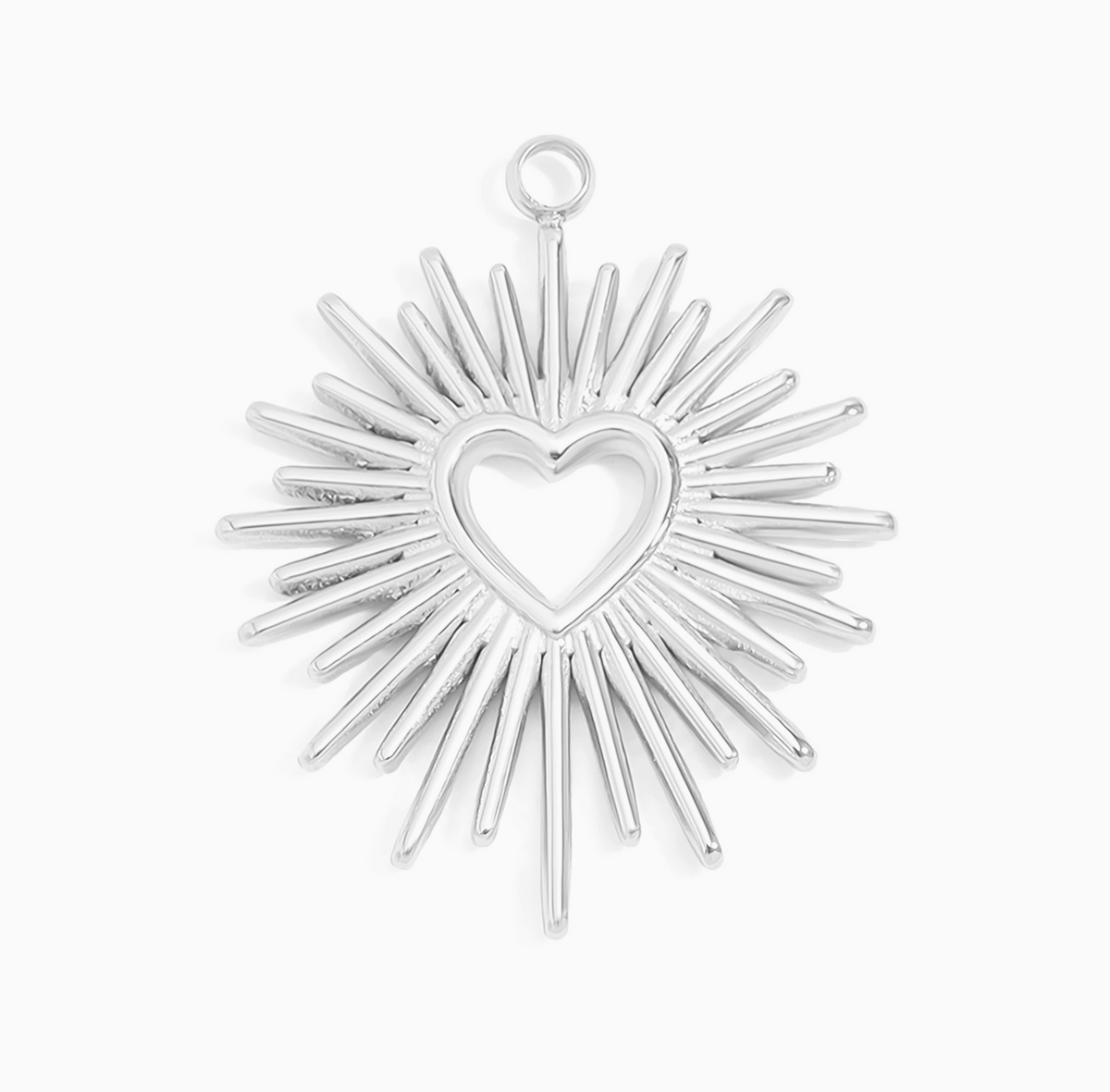 Sunburst Heart Charm stainless steel pendant necklace from the Lucky Charm Bar at Foxlark