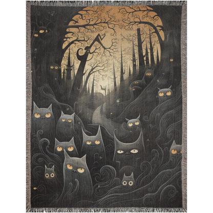 Black Cat Moon Woven Blanket.