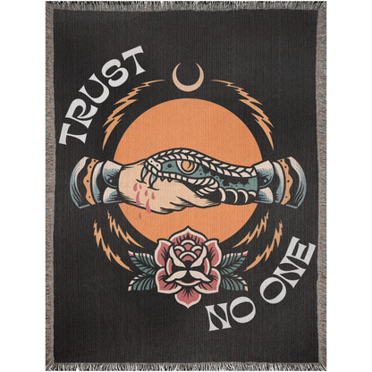 Trust No One Traditional Tattoo Style Woven Fringe Blanket