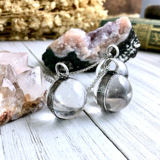 Silver Crystal Ball Necklace Large Clear Quartz Crystal Necklace // Crystal Sphere Necklace, Crystal Orb Statement Necklace Witchy Jewelry