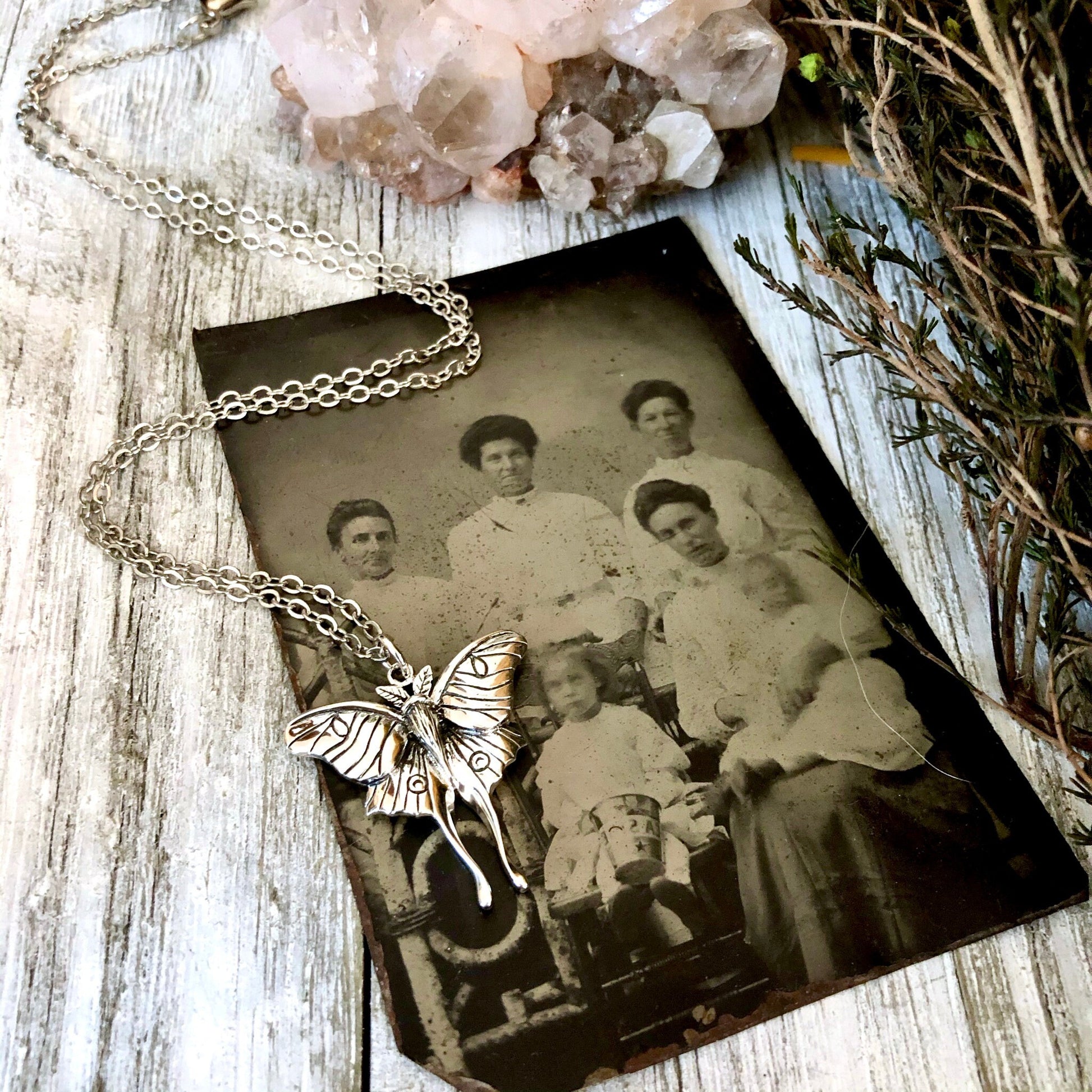 Tiny Talisman Collection - Sterling Silver Luna Moth Necklace Pendant 23x24mm /