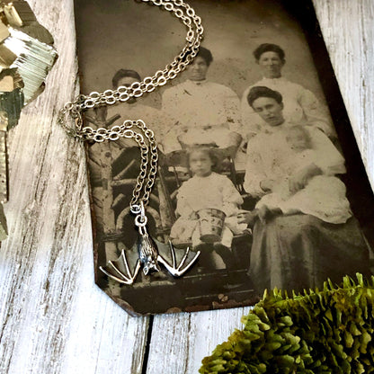 Tiny Talisman Collection - Sterling Silver Tiny Bat Necklace Pendant 12x20mm /