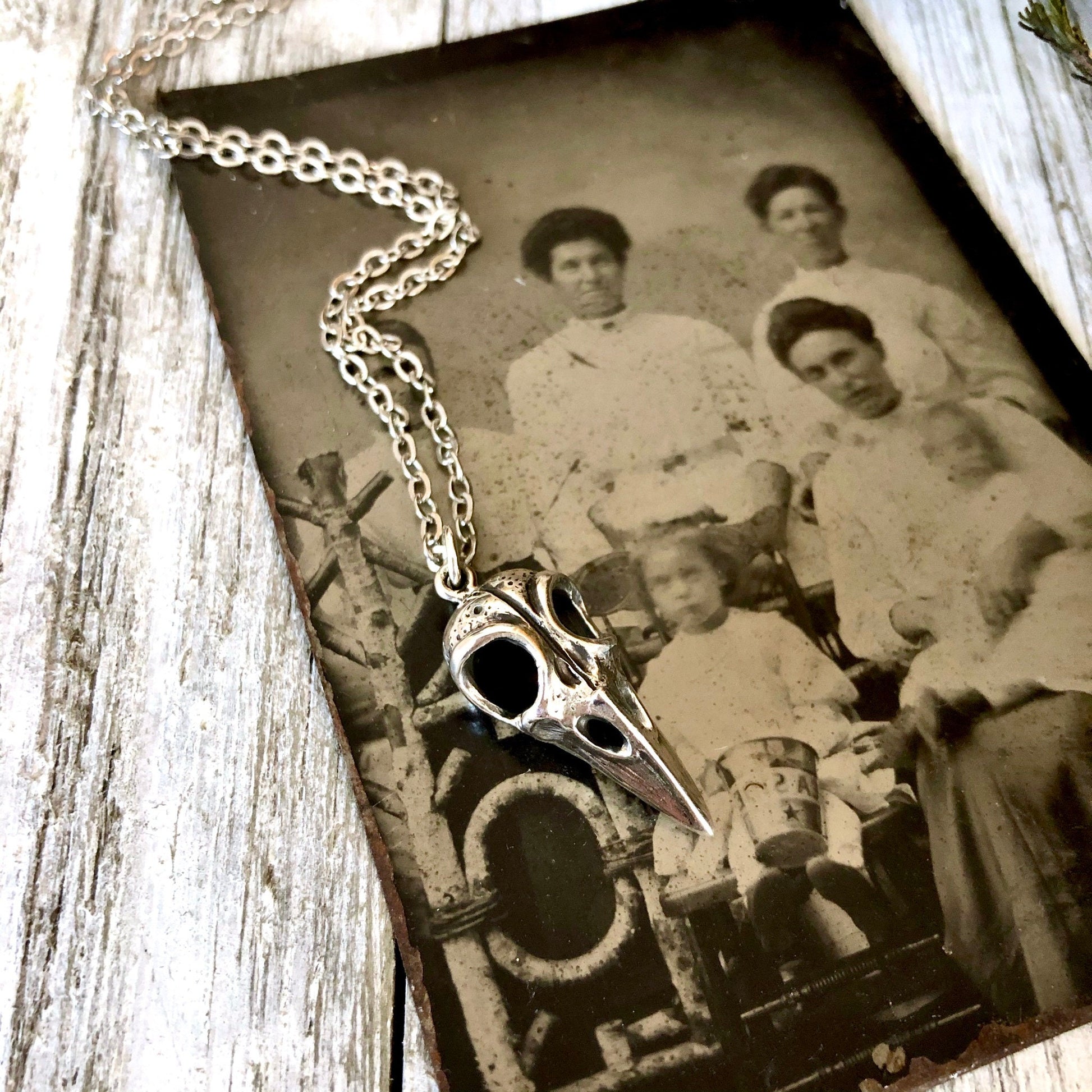 Tiny Talisman Collection - Sterling Silver Raven Skull Necklace Pendant 22x10mm / Curated Collection