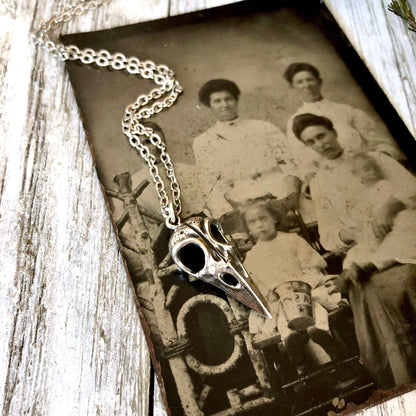 Tiny Talisman Collection - Sterling Silver Raven Skull Necklace Pendant 22x10mm / Curated Collection