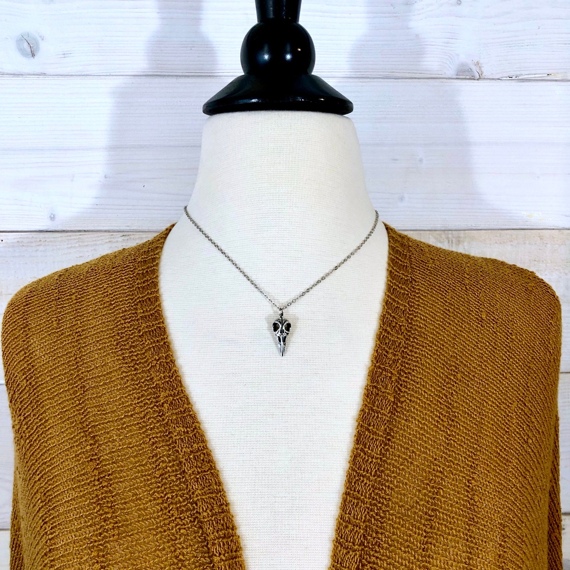 Tiny Talisman Collection - Sterling Silver Raven Skull Necklace Pendant 22x10mm / Curated Collection