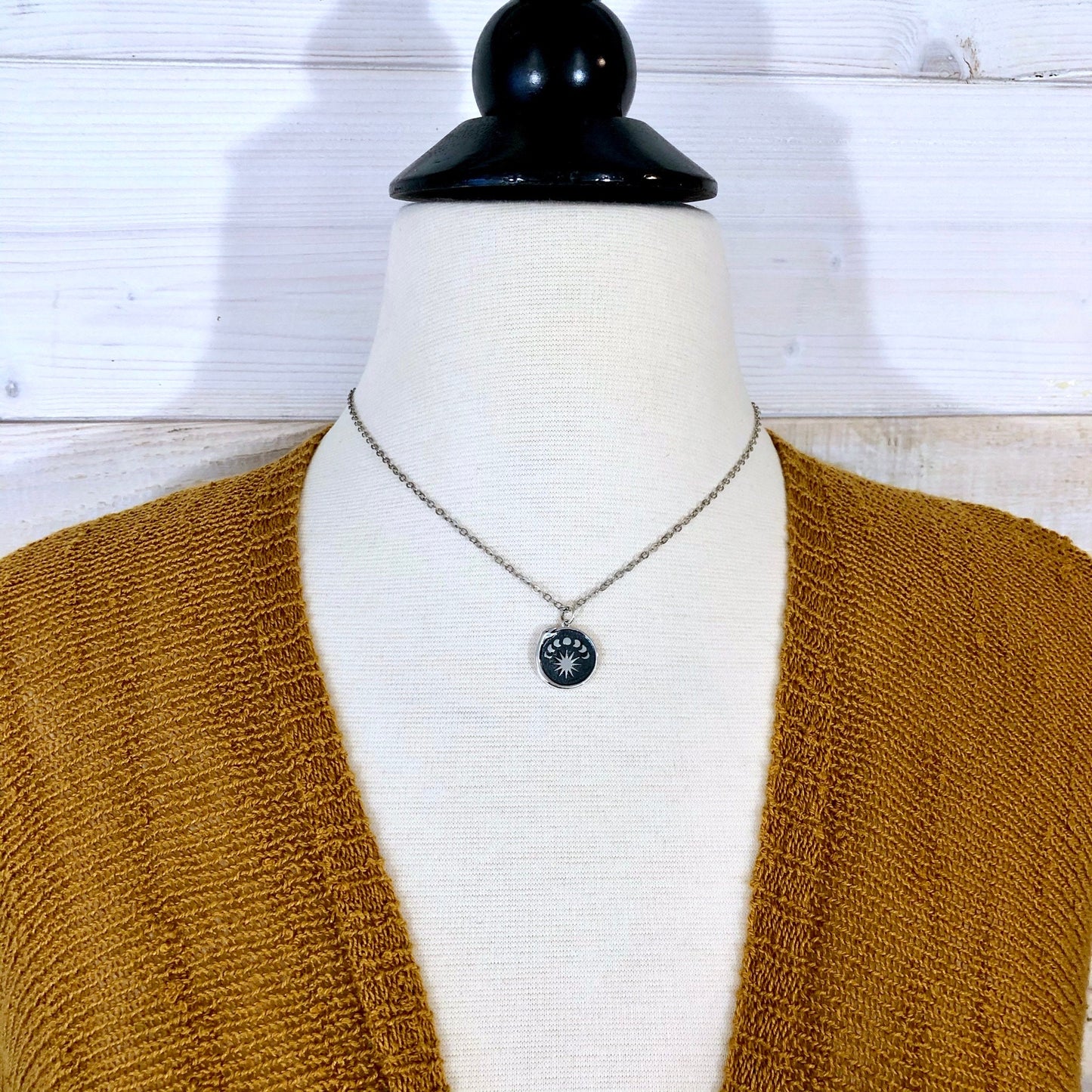 Tiny Talisman Collection - Sterling Silver Silver Ouroboros Snake. with Moon Phases Necklace Pendant 15mm /