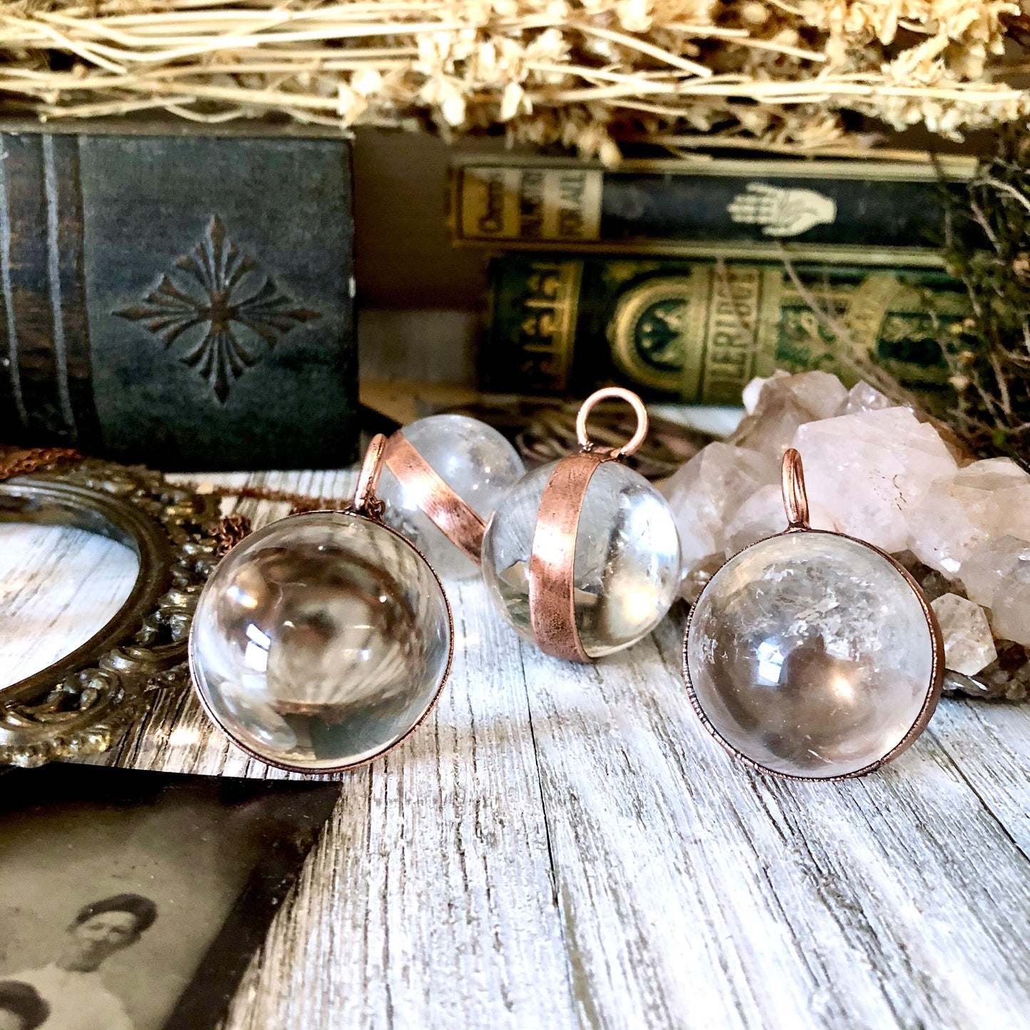 Clear Quartz Crystal Ball Necklace in Copper / Foxlark Collection