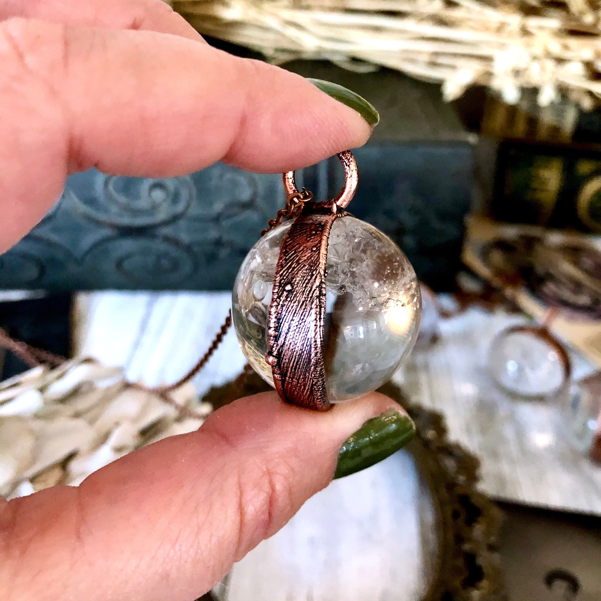 Clear Quartz Crystal Ball Necklace in Copper / Foxlark Collection