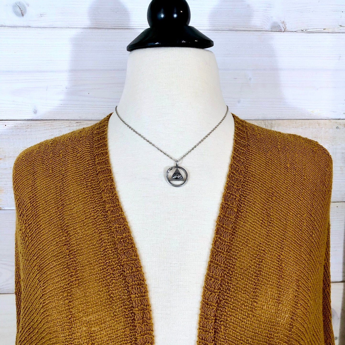 Tiny Talisman Collection - Sterling Silver All Seeing Eye and Ouroboros Necklace Pendant 21x21mm /