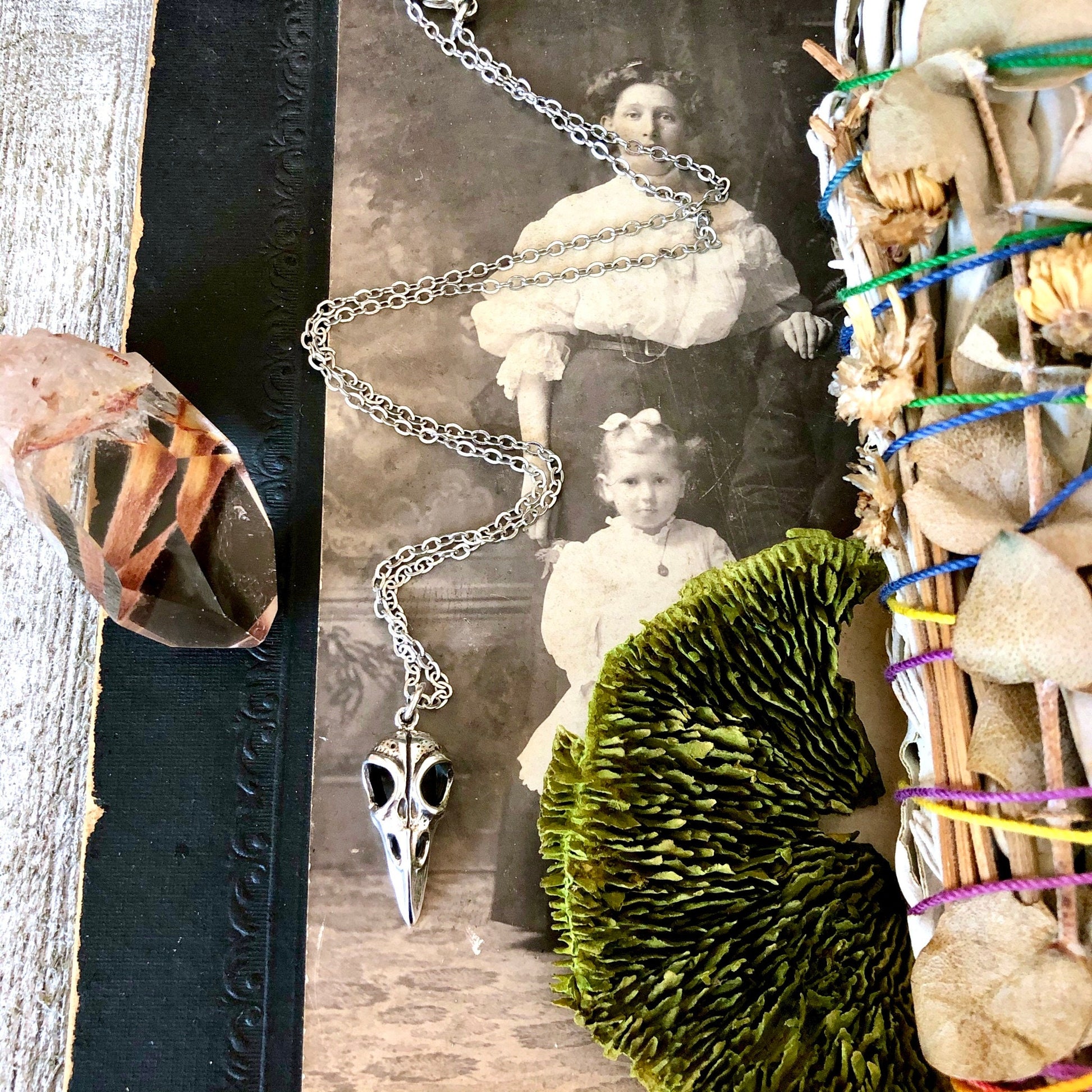 Tiny Talisman Collection - Sterling Silver Raven Skull Necklace Pendant 22x10mm / Curated Collection