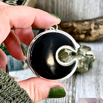 Crescent Moon Black Onyx Crystal Necklace in Sterling Silver / Designed by FOXLARK Collection