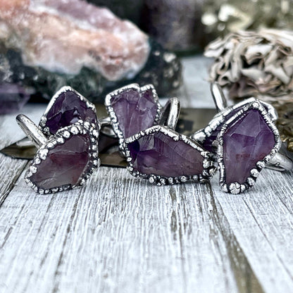 Raw Amethyst Purple Crystal Ring in Fine Silver Size 5 6 7 8 9 / Foxlark Collection - One of a Kind.